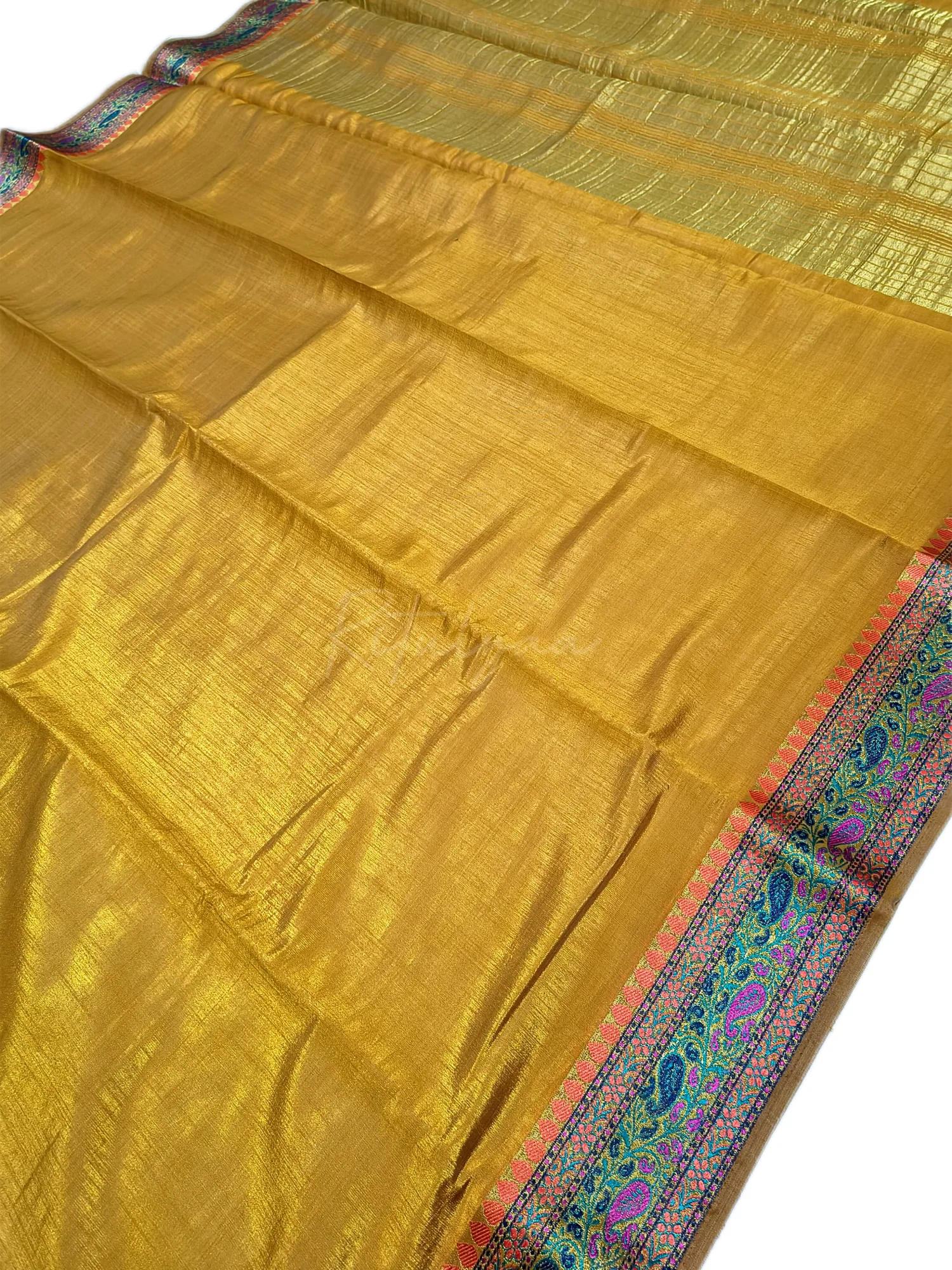 Mustard Resham & Zari border saree view 3