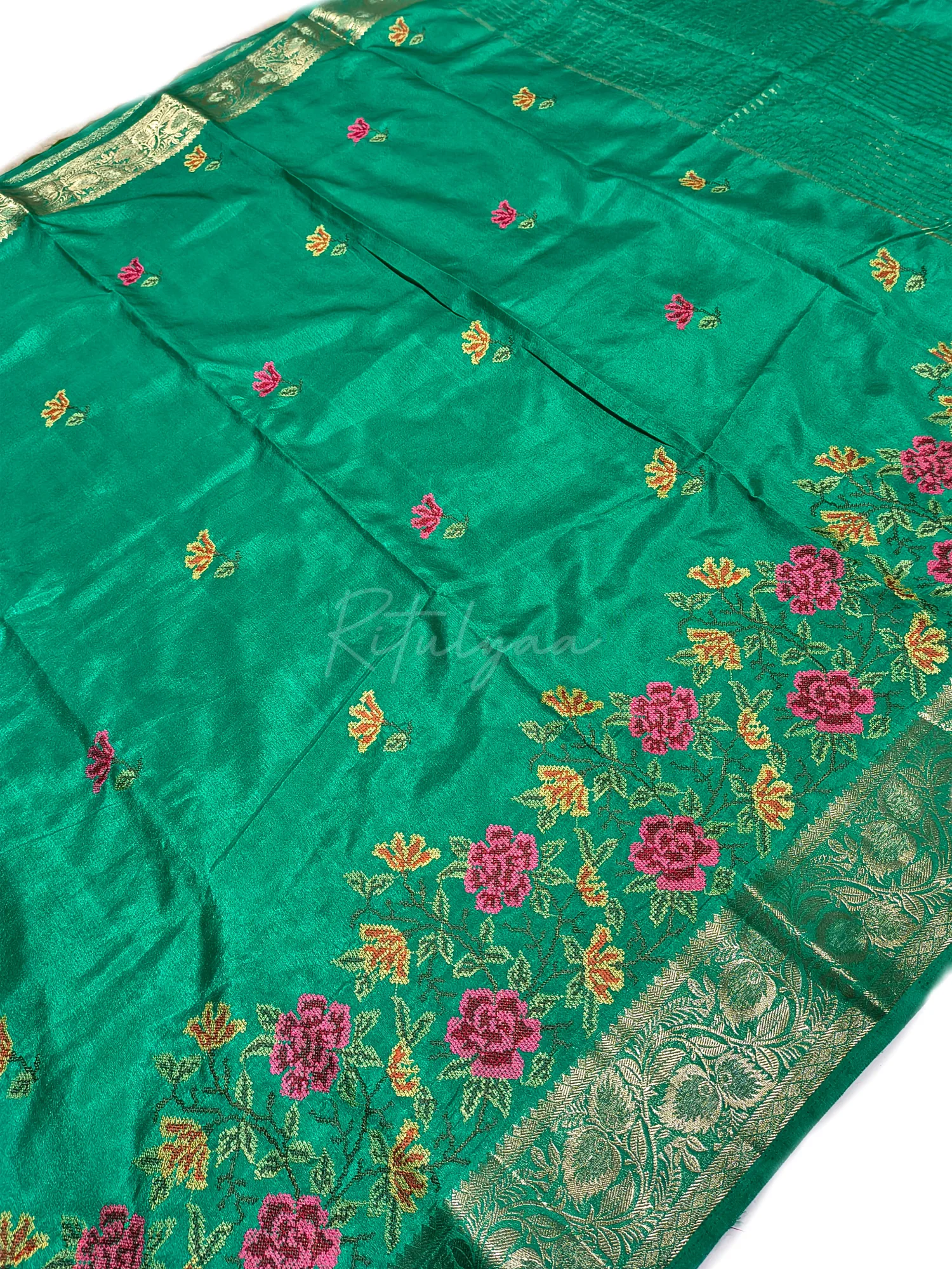 Silk Blend Allover Embroidery Saree view 3