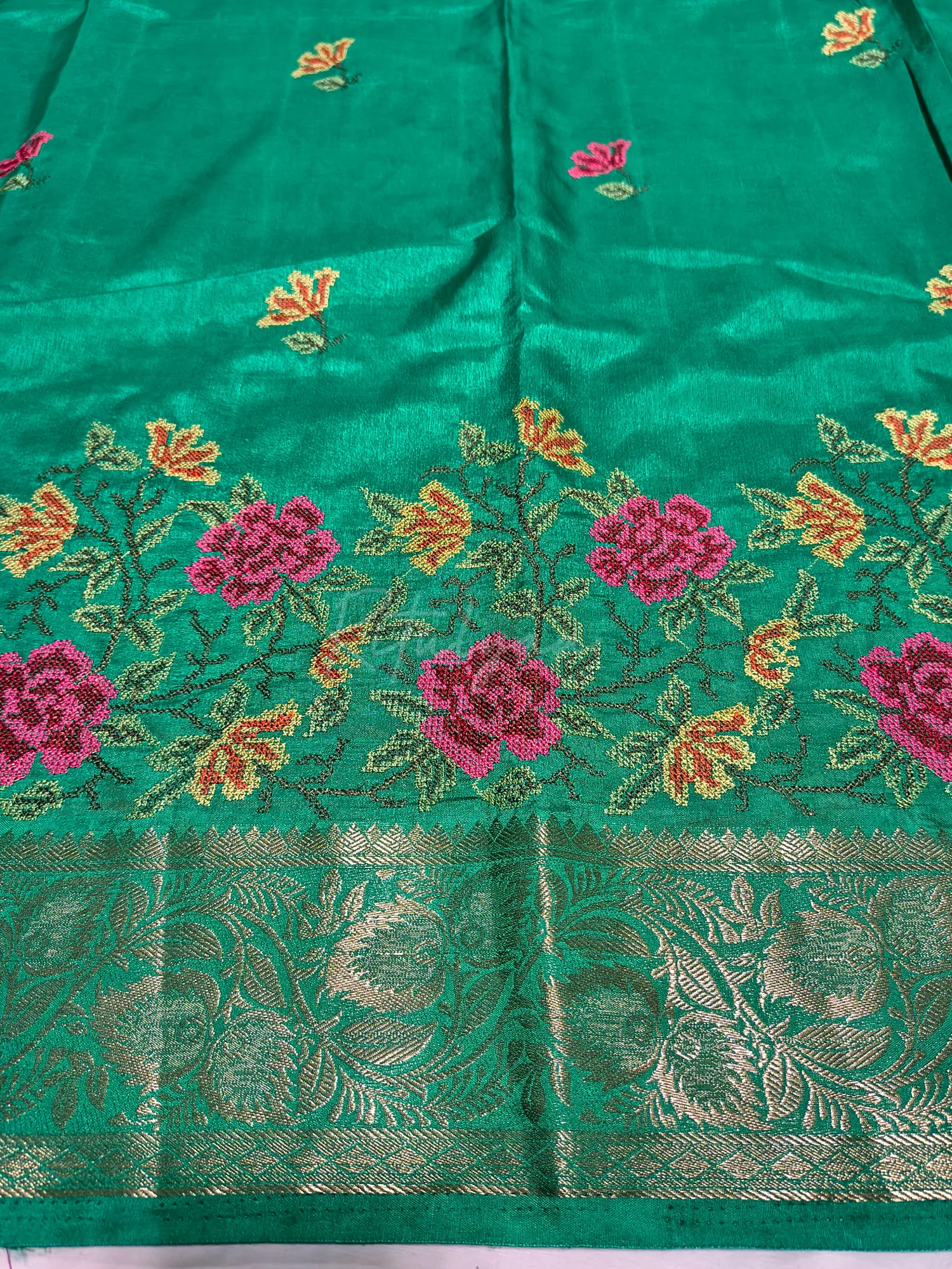 Silk Blend Allover Embroidery Saree view 4