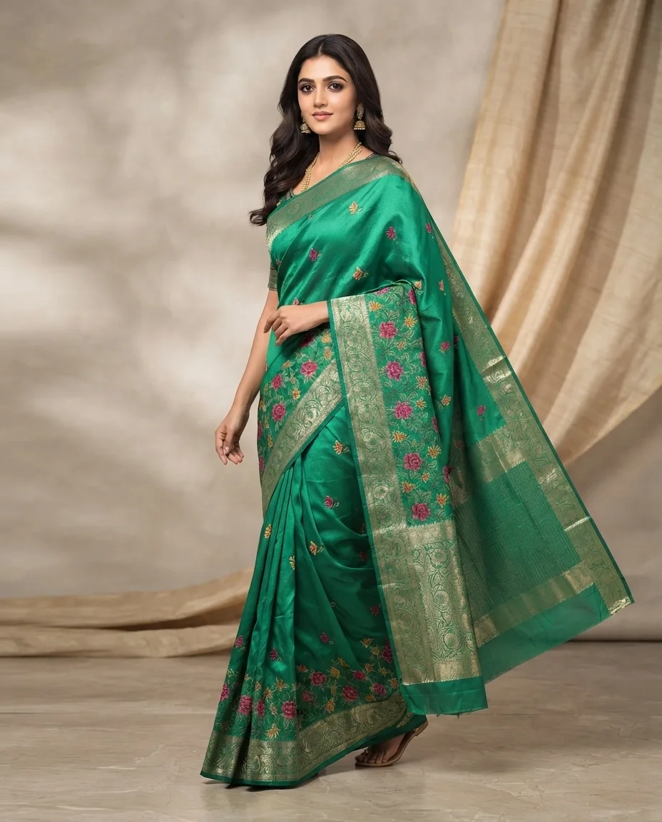Silk Blend Allover Embroidery Saree