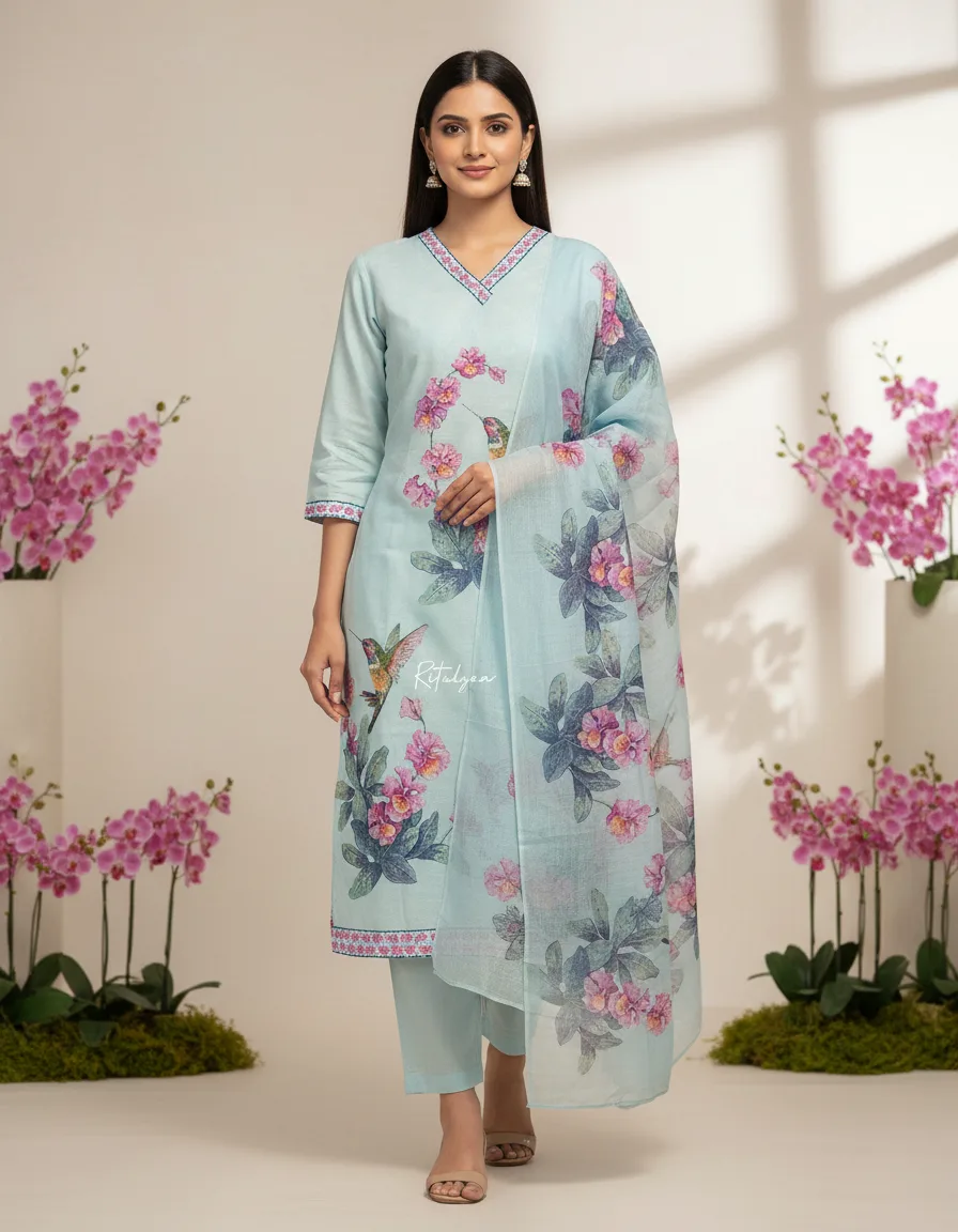 Digital Print Linen Cotton Suit