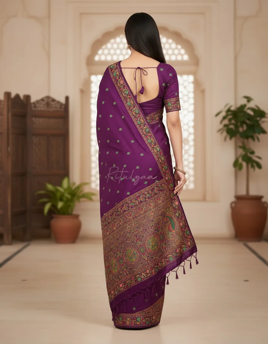 Resham Meenakari Work Saree view 3