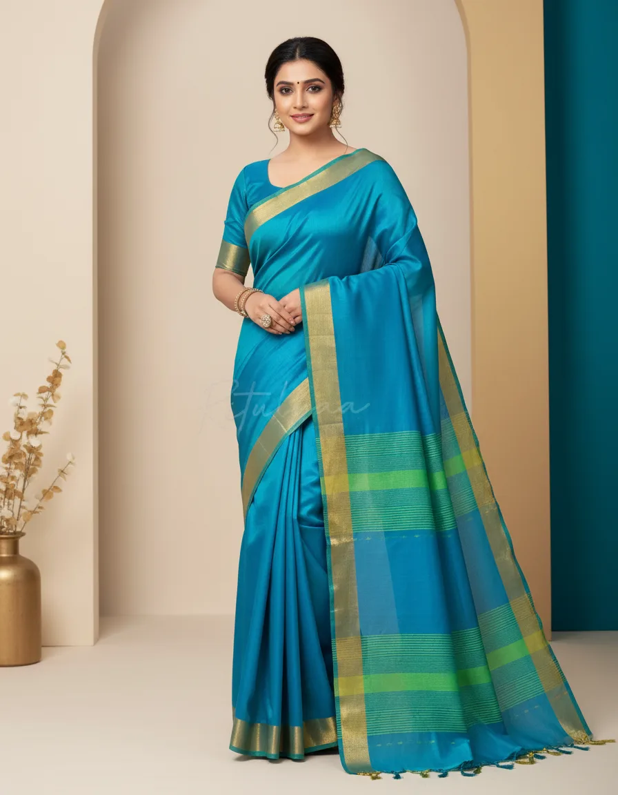Blue Ghicha Silk Saree