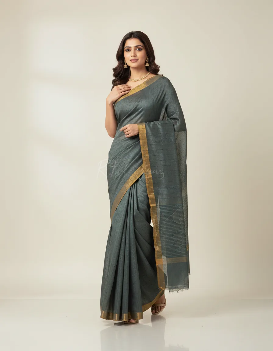 Charcoal Grey Cotton Linen Saree