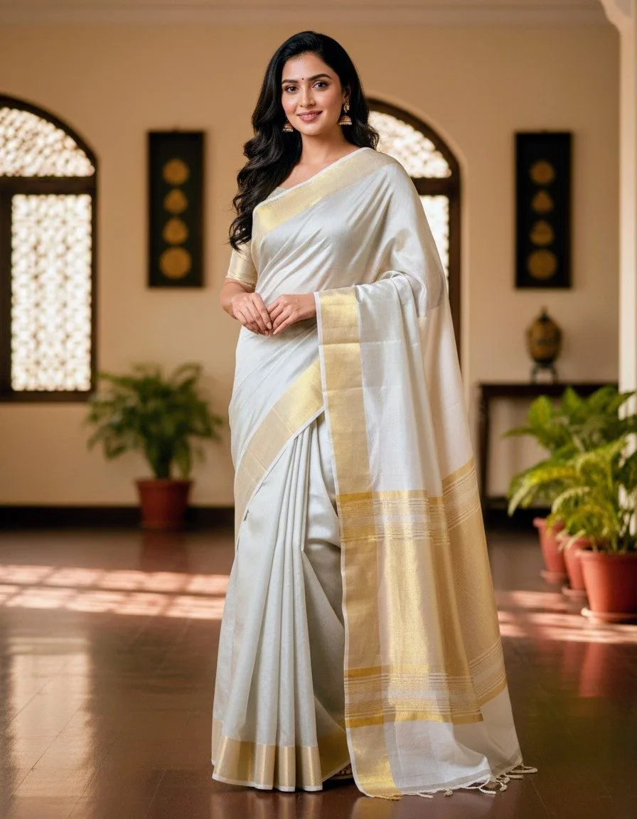 Plain Dupion Silk Saree