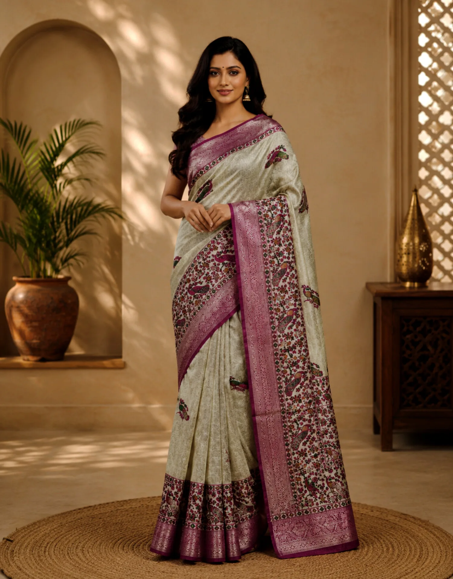 Printed Viscose Crepe Zari Border Saree