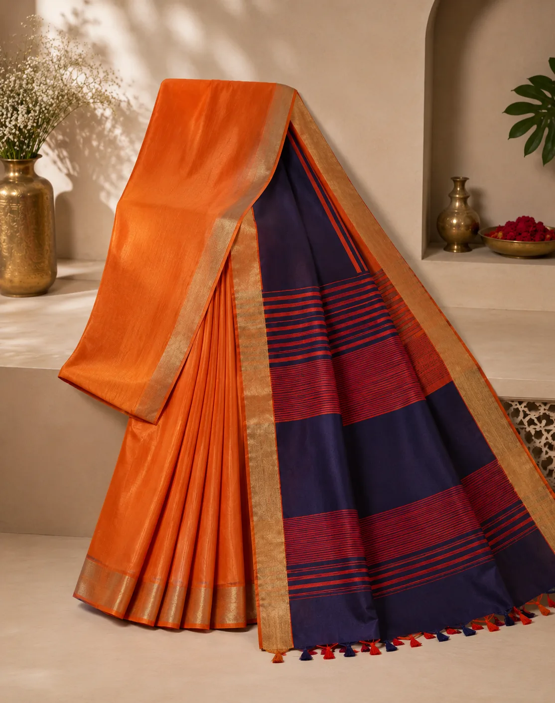 Orange Ghicha Silk Saree