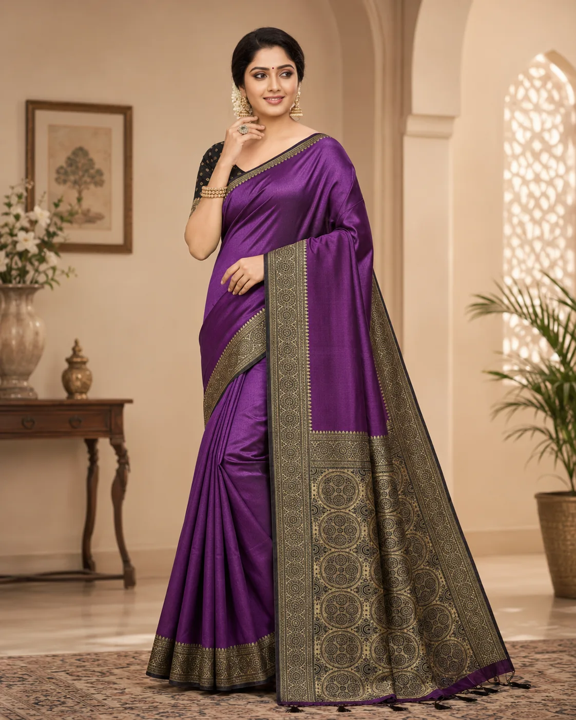 Printed Silk Blend Saree view 4