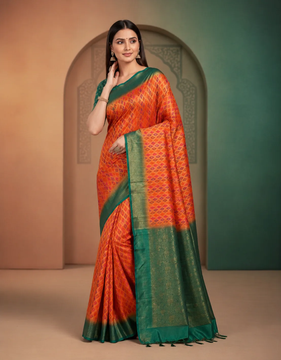 Premium Allover Zari Weaving Patola Saree With Contrast Border