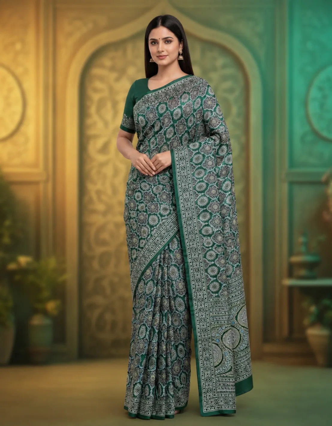 Ajrakh Print Crepe Saree