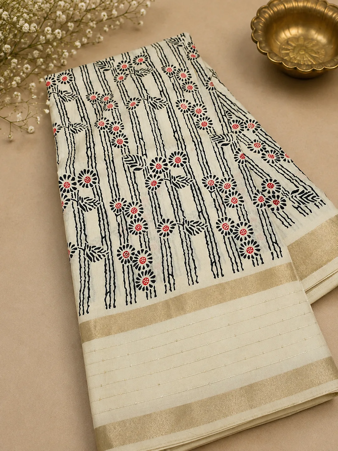 Modal Silk Uneven Stripe Print Saree