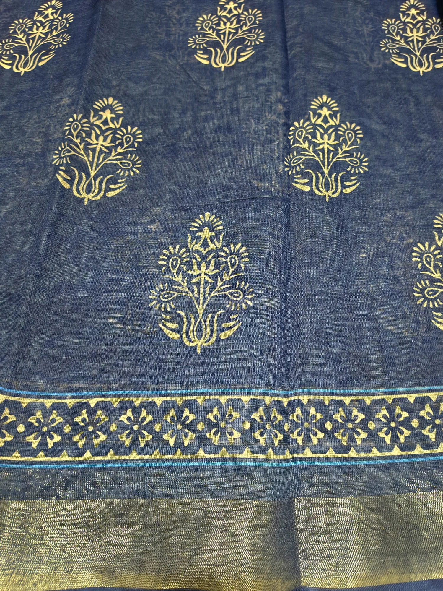 Printed Cotton Indigo Saree view 4