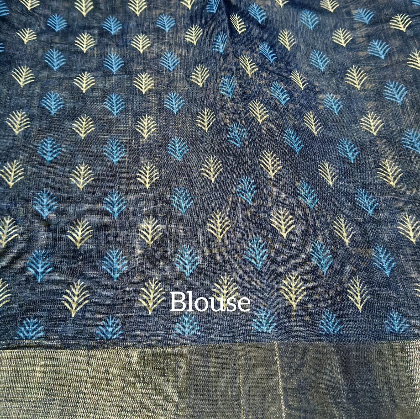 Printed Soft Cotton Indigo Saree view 3