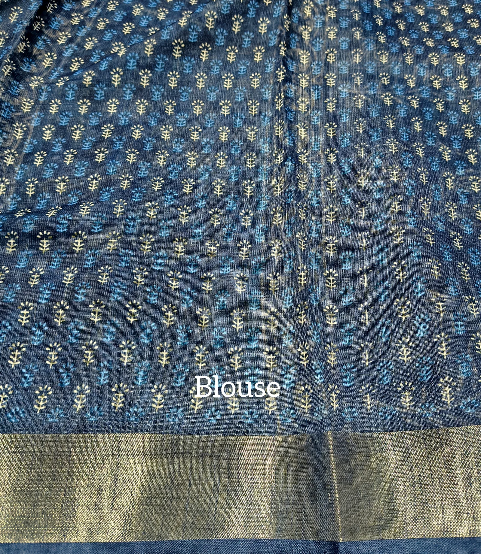 Printed Soft Cotton Indigo Saree With Zari Border view 4
