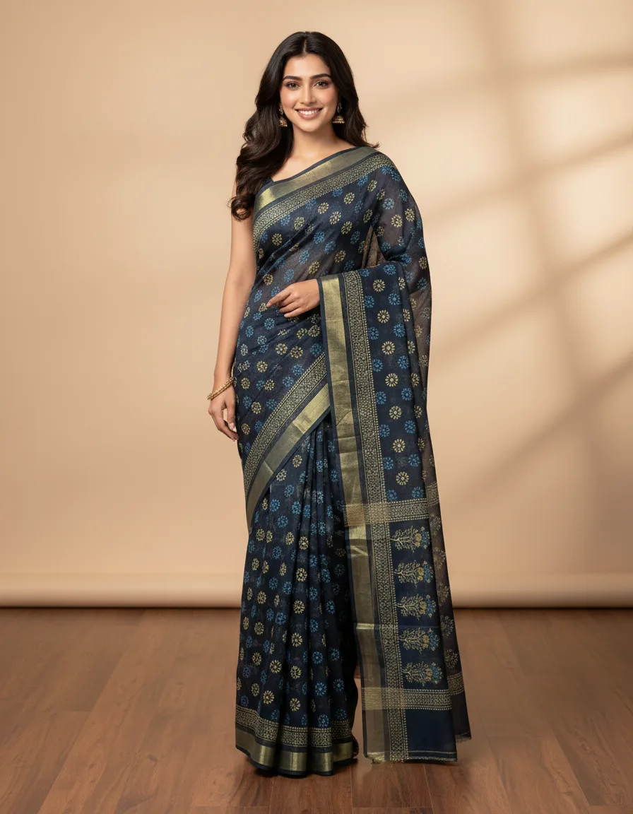 Indigo Saree Printed