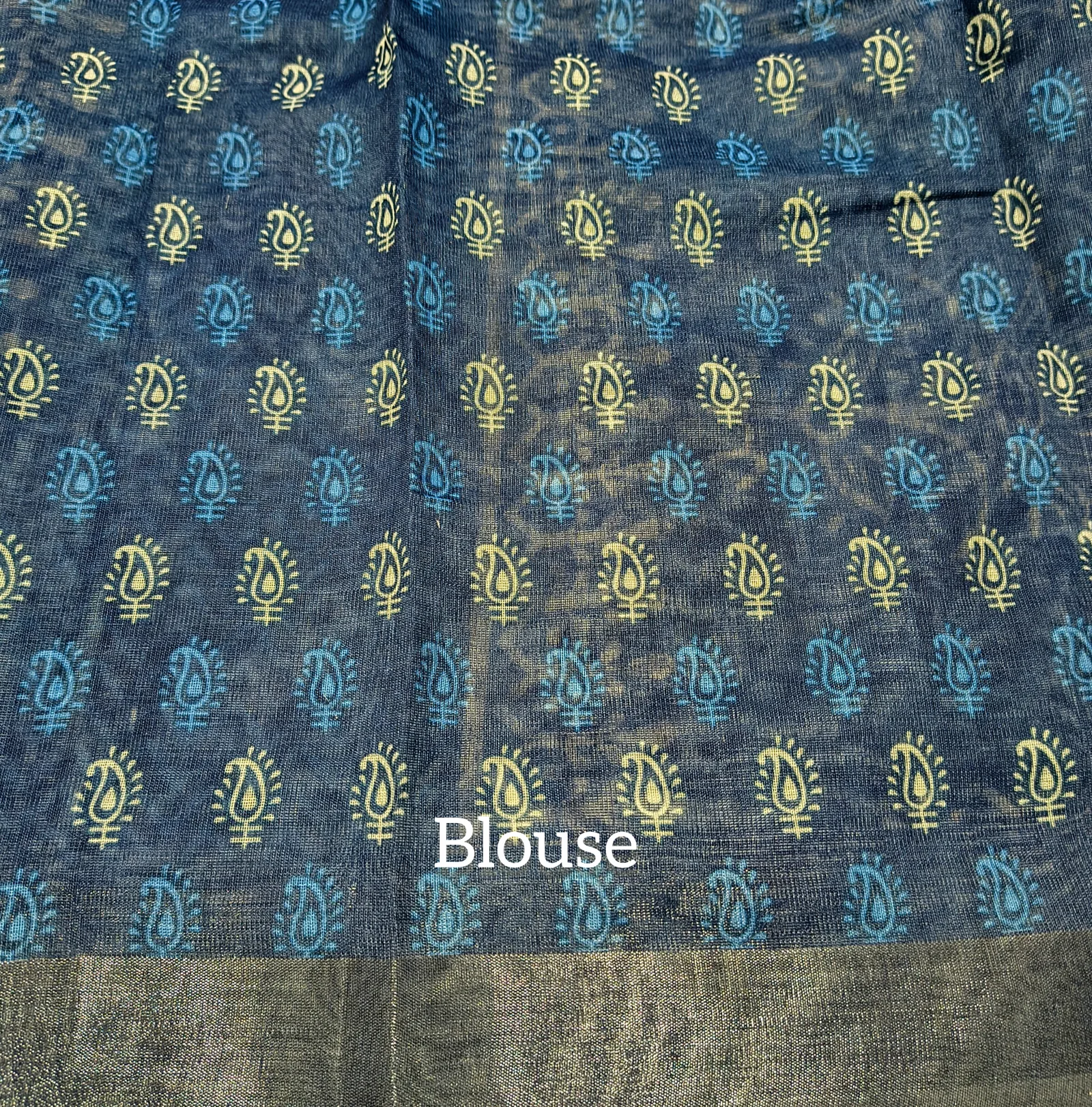 Cotton Indigo Saree With Zari Border view 4