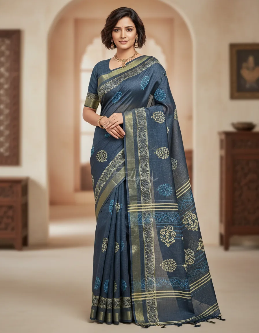 Indigo Soft Cotton Saree