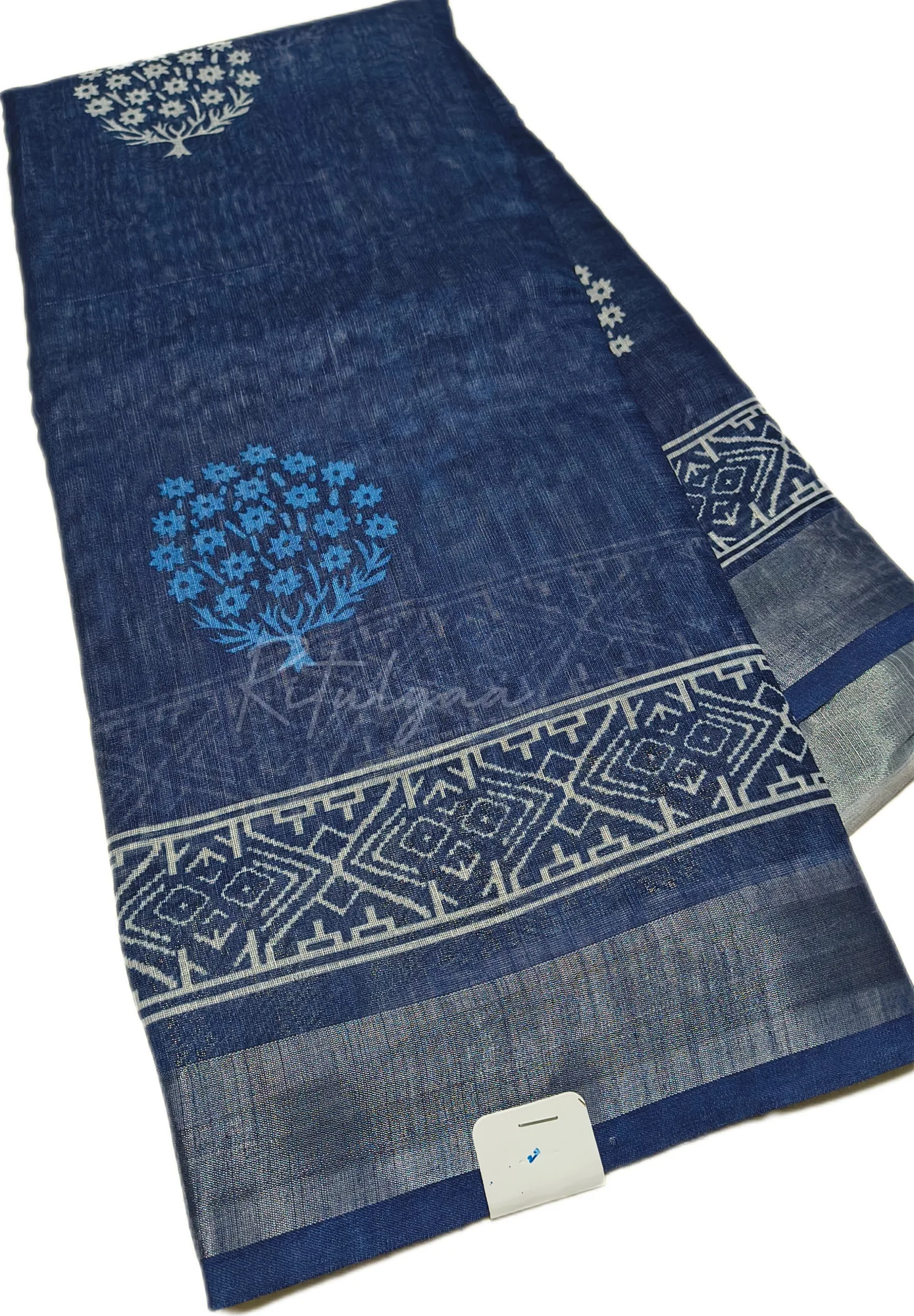 Indigo Soft Cotton Saree view 2