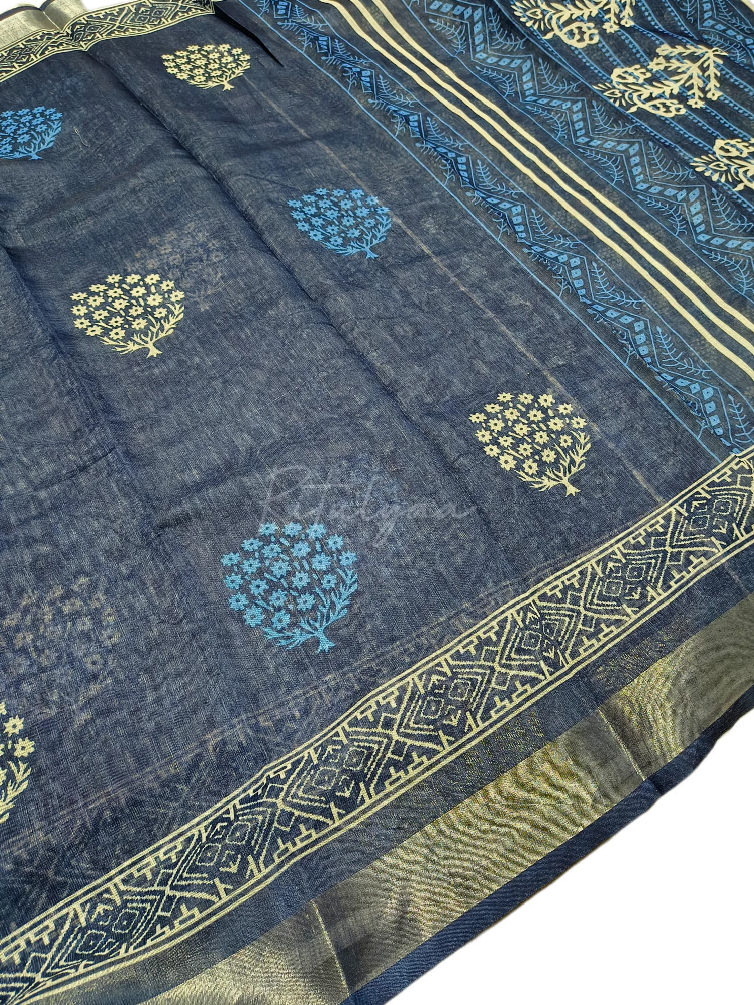Indigo Soft Cotton Saree view 3
