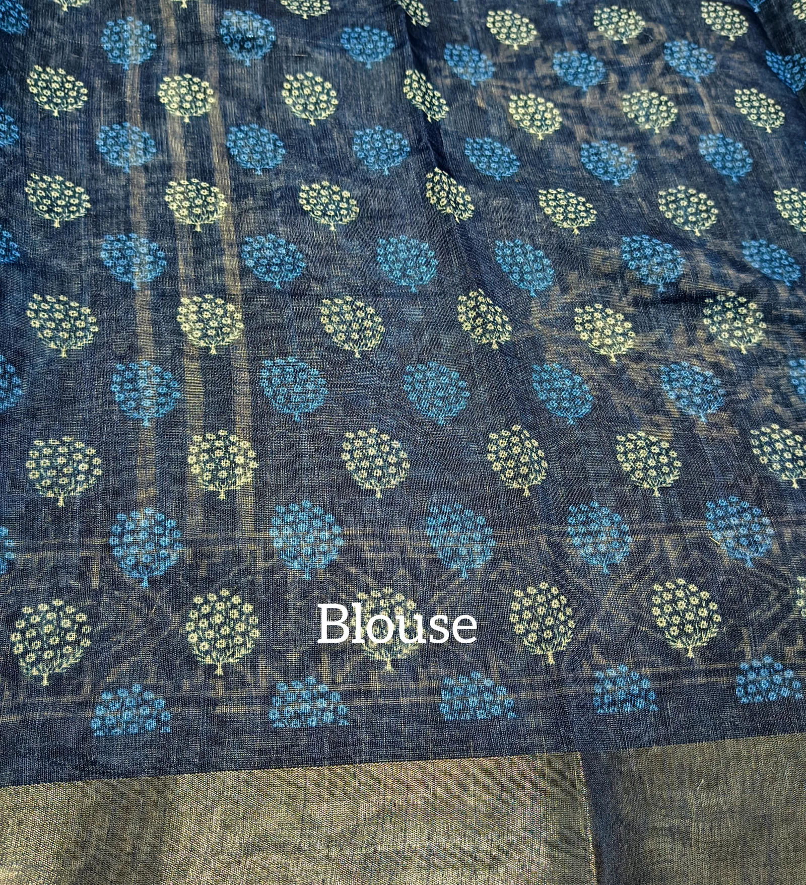 Indigo Soft Cotton Saree view 4