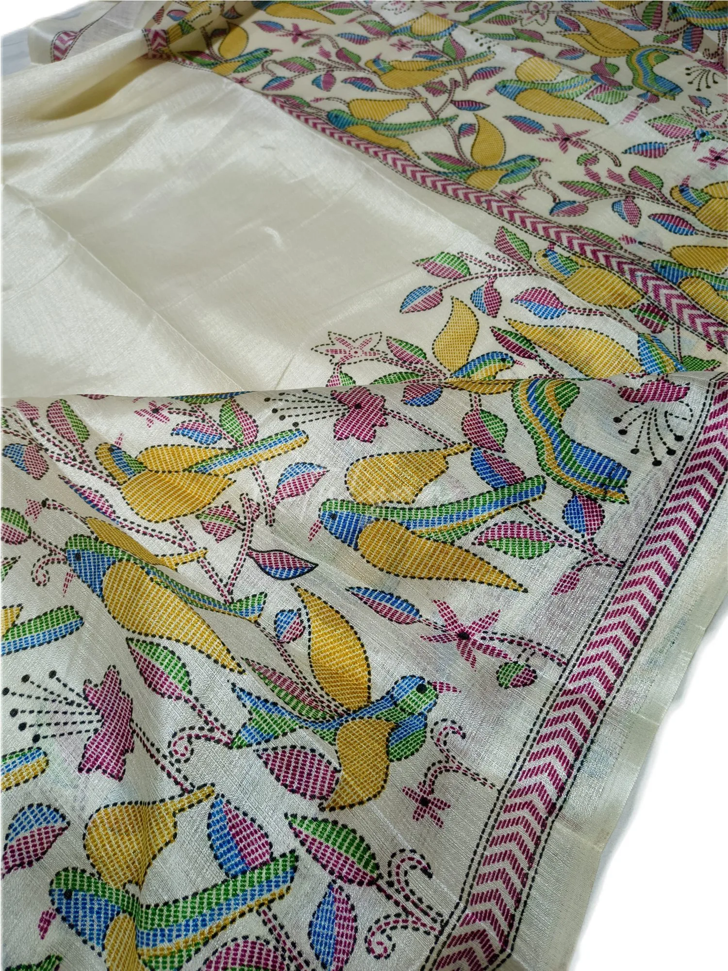 Kantha Print Saree With Contrast Dark Pink Blouse view 2