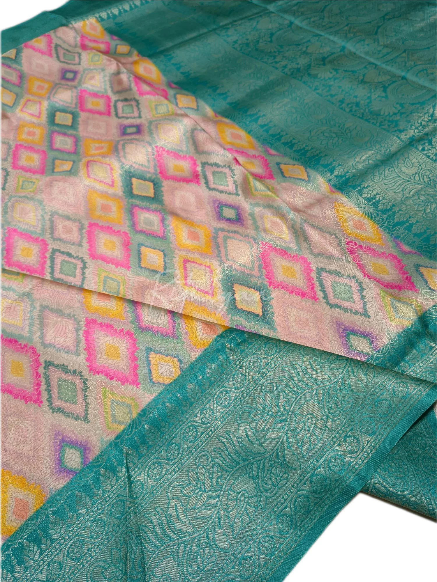 Contrast Border Patola Print Zari Weaving Saree view 2