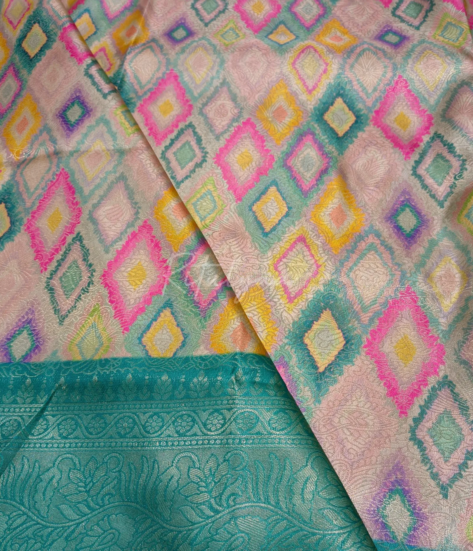 Contrast Border Patola Print Zari Weaving Saree view 3