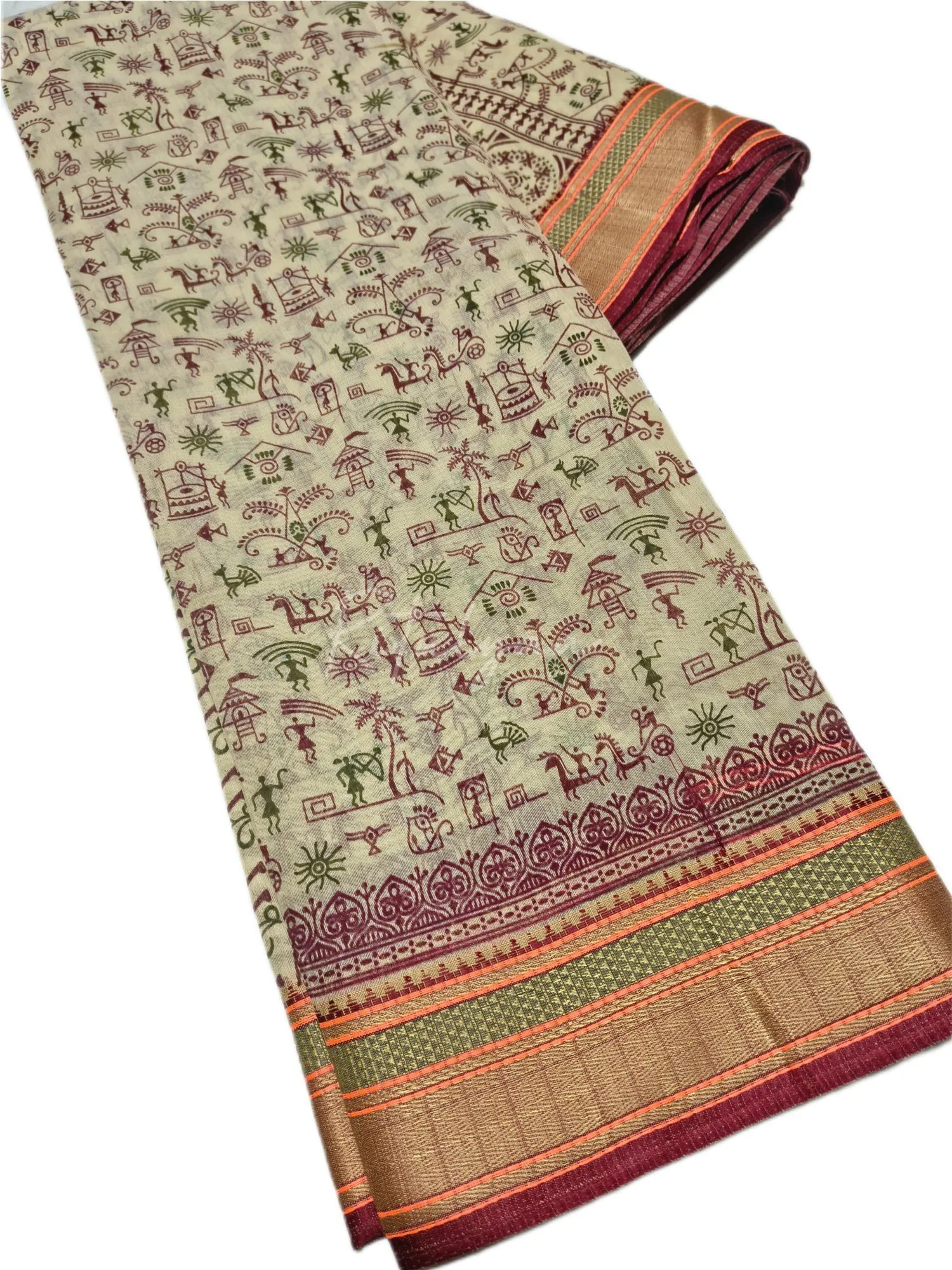 Worli Print Sarees With Contrast Maroon Border view 4