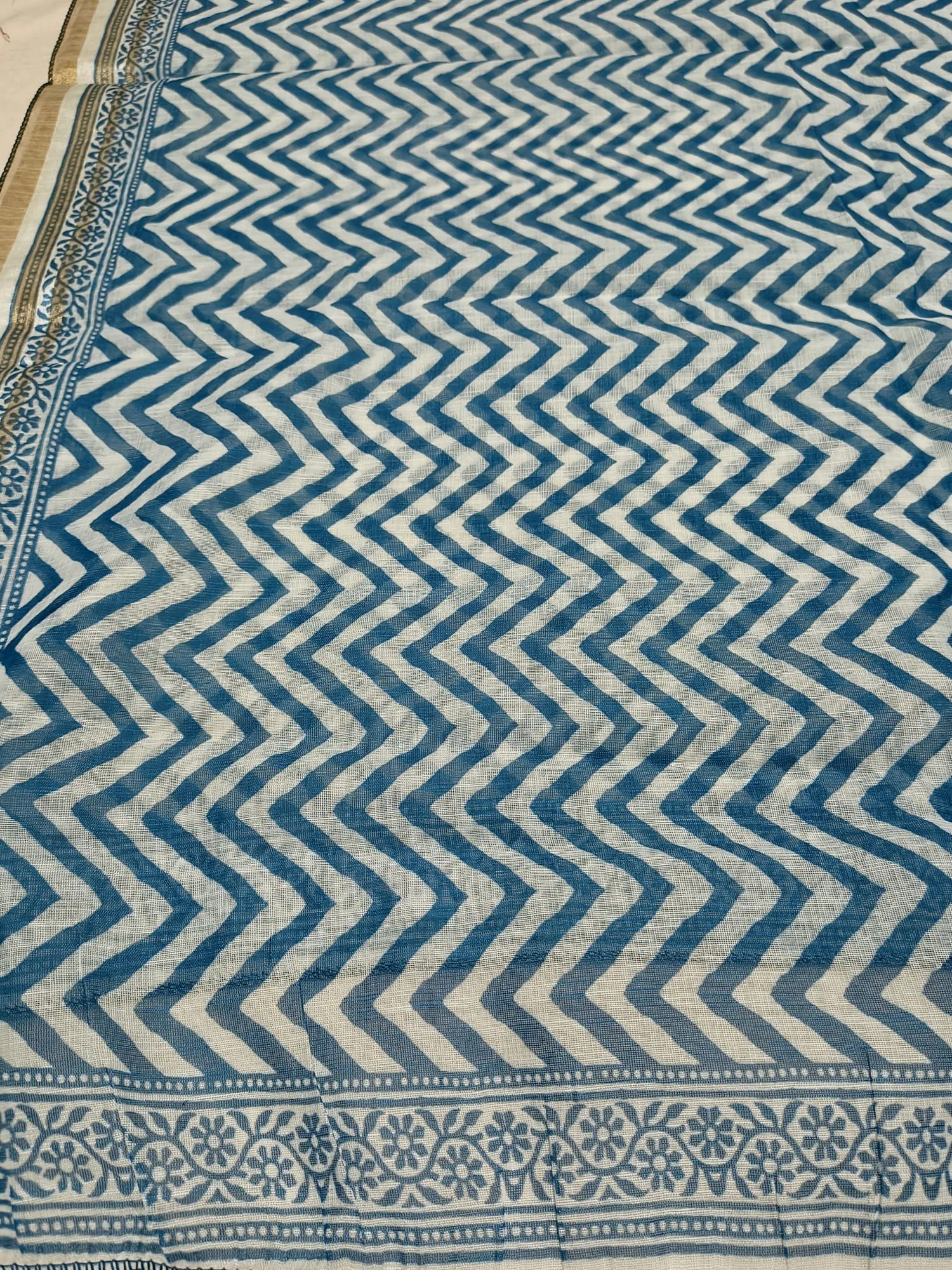 Blue Printed Pure Cotton Unstitched Suit view 4