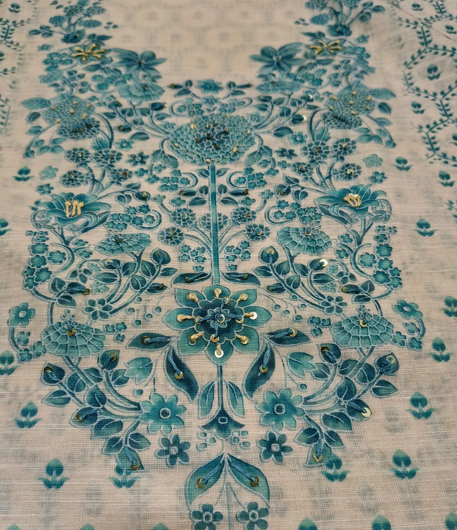 Printed Cotton Linen Suit With Embroidery view 3