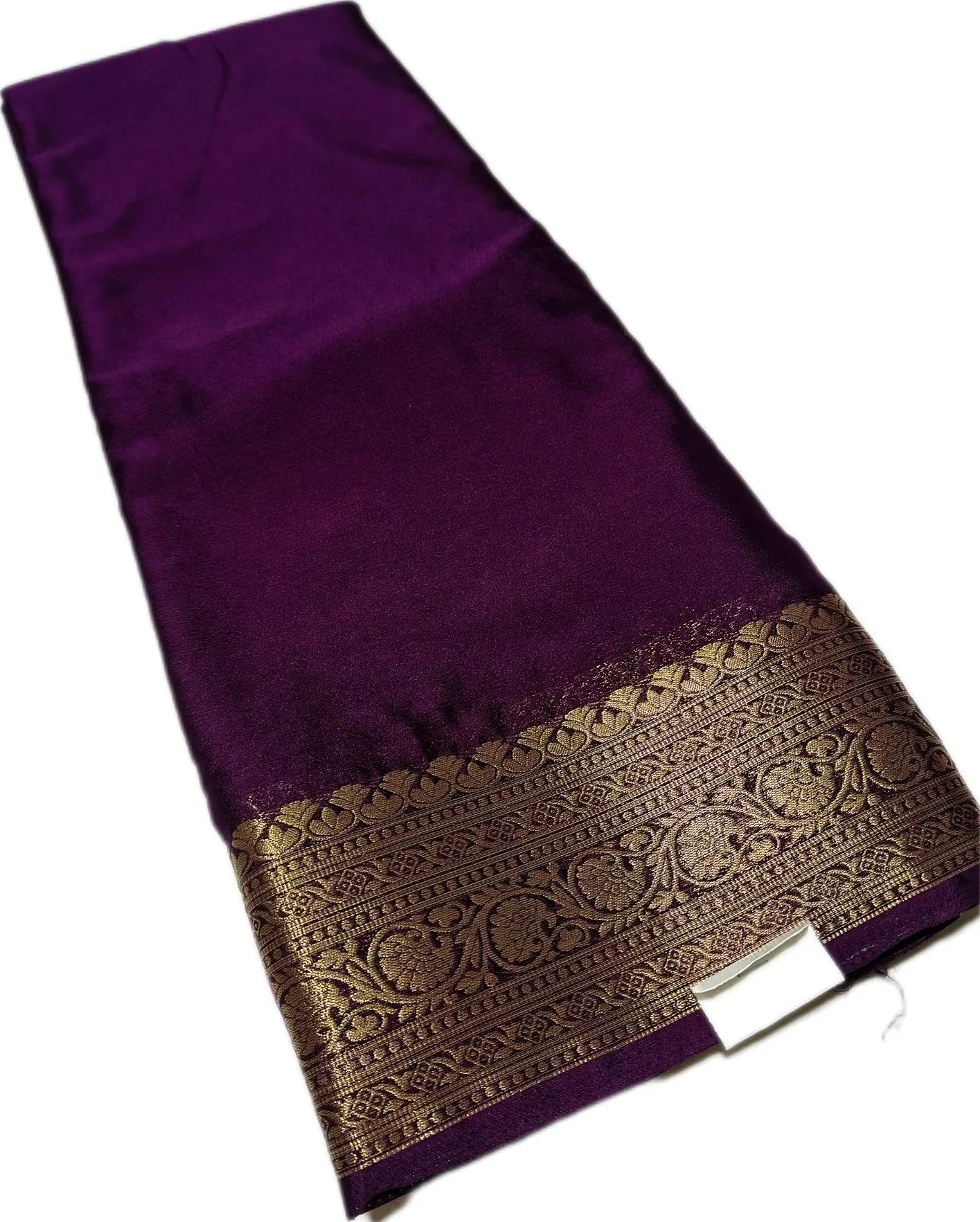 Plain Chinnon Crepe Saree with Golden Border view 4