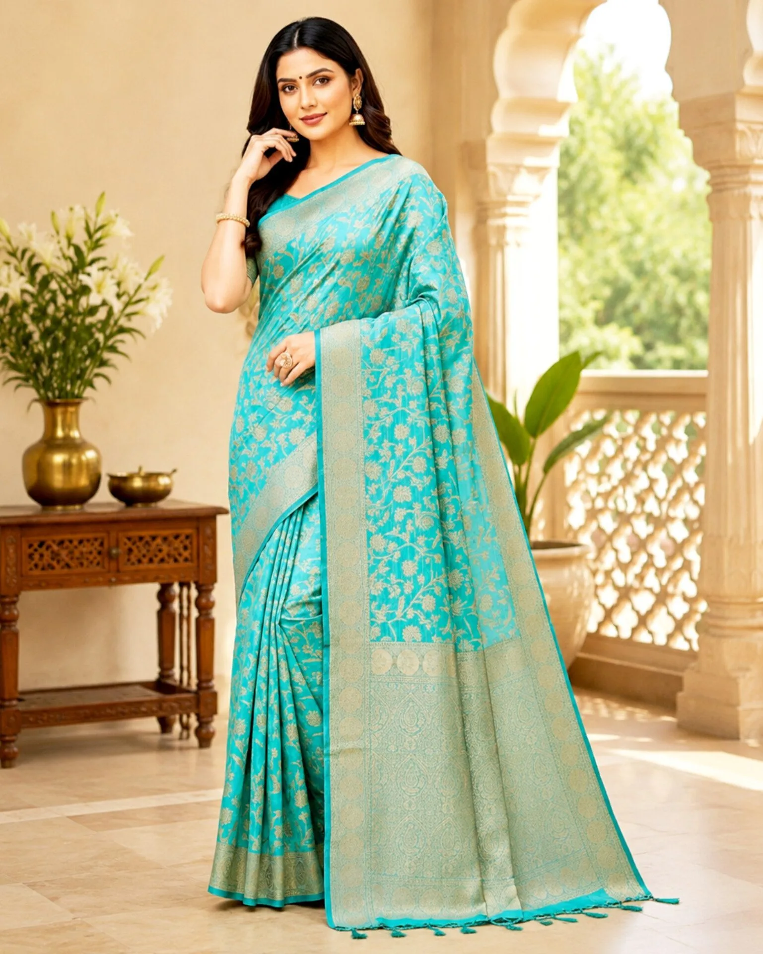 Blue Allover Resham Weaving Saree