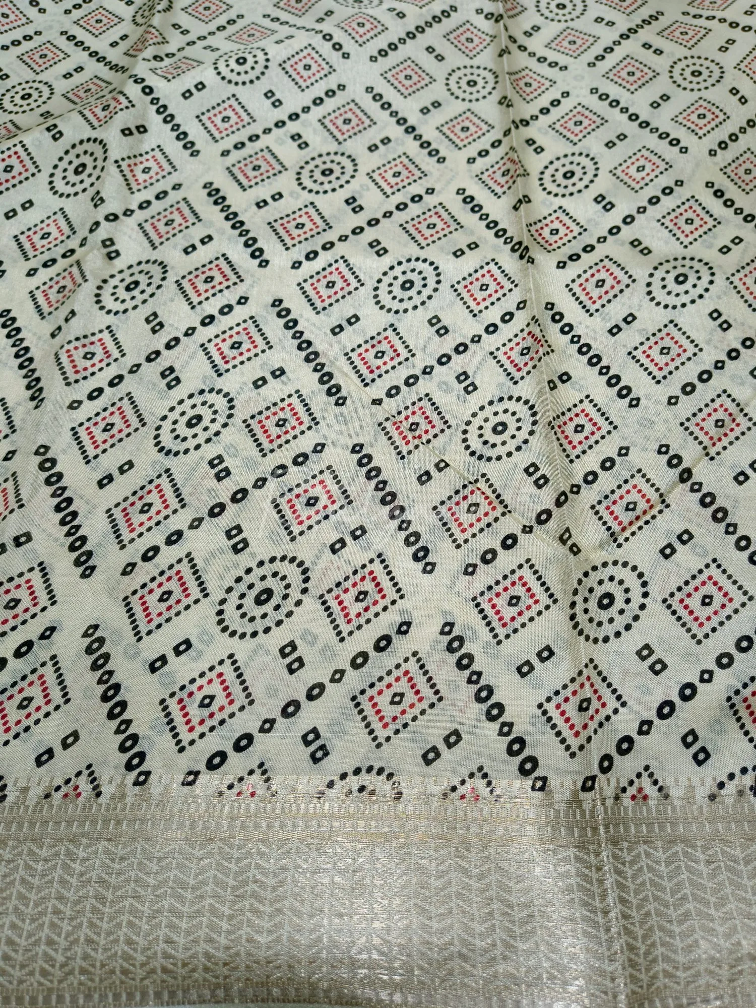Off White Printed Modal Silk Saree view 4