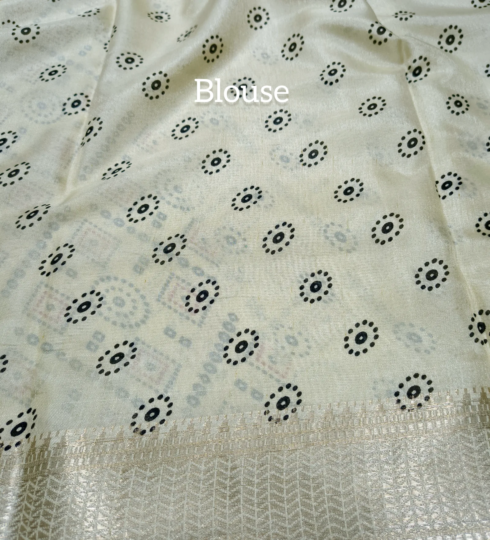 Off White Printed Modal Silk Saree view 5