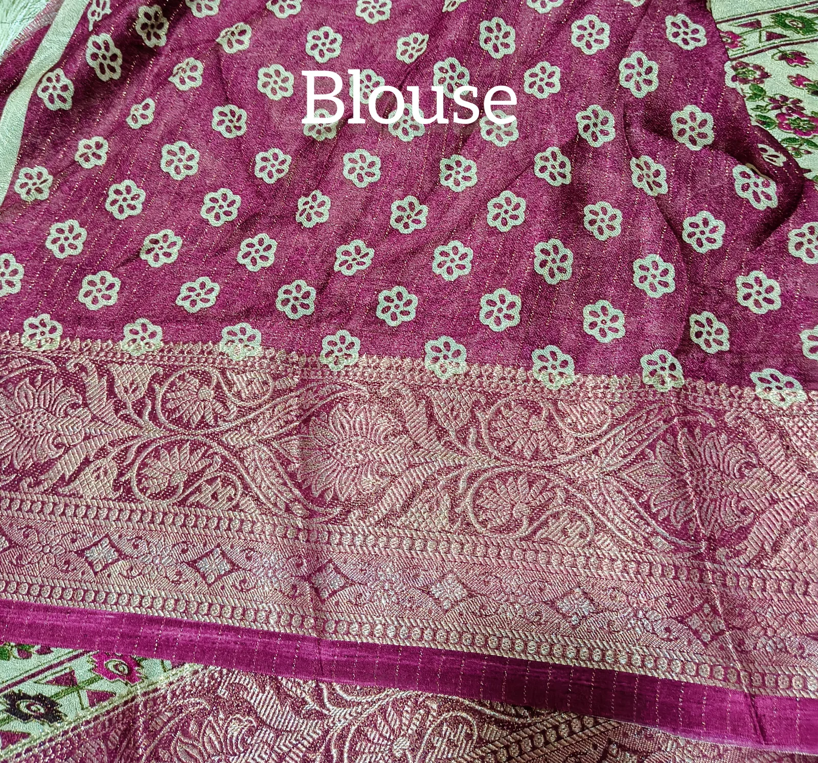 Printed Viscose Crepe Saree With Contrast Majenta Border view 4
