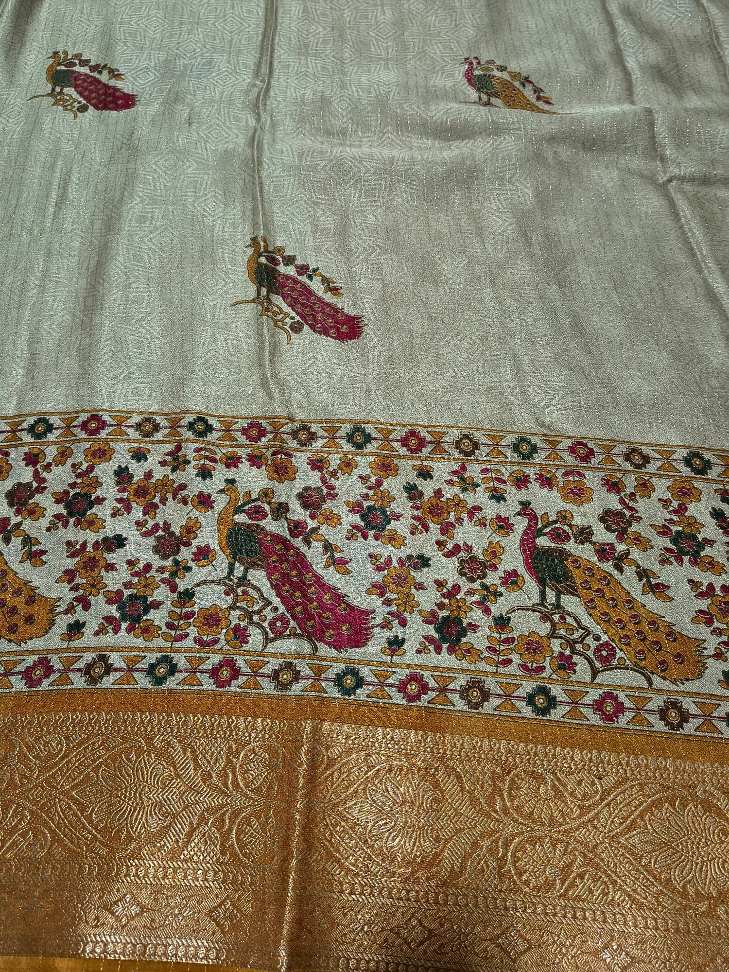 Printed Viscose Crepe Saree With Contrast Mustard Border view 3