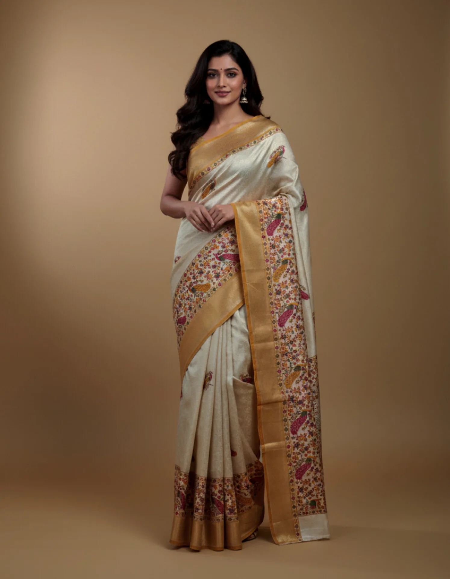 Printed Viscose Crepe Saree With Contrast Mustard Border