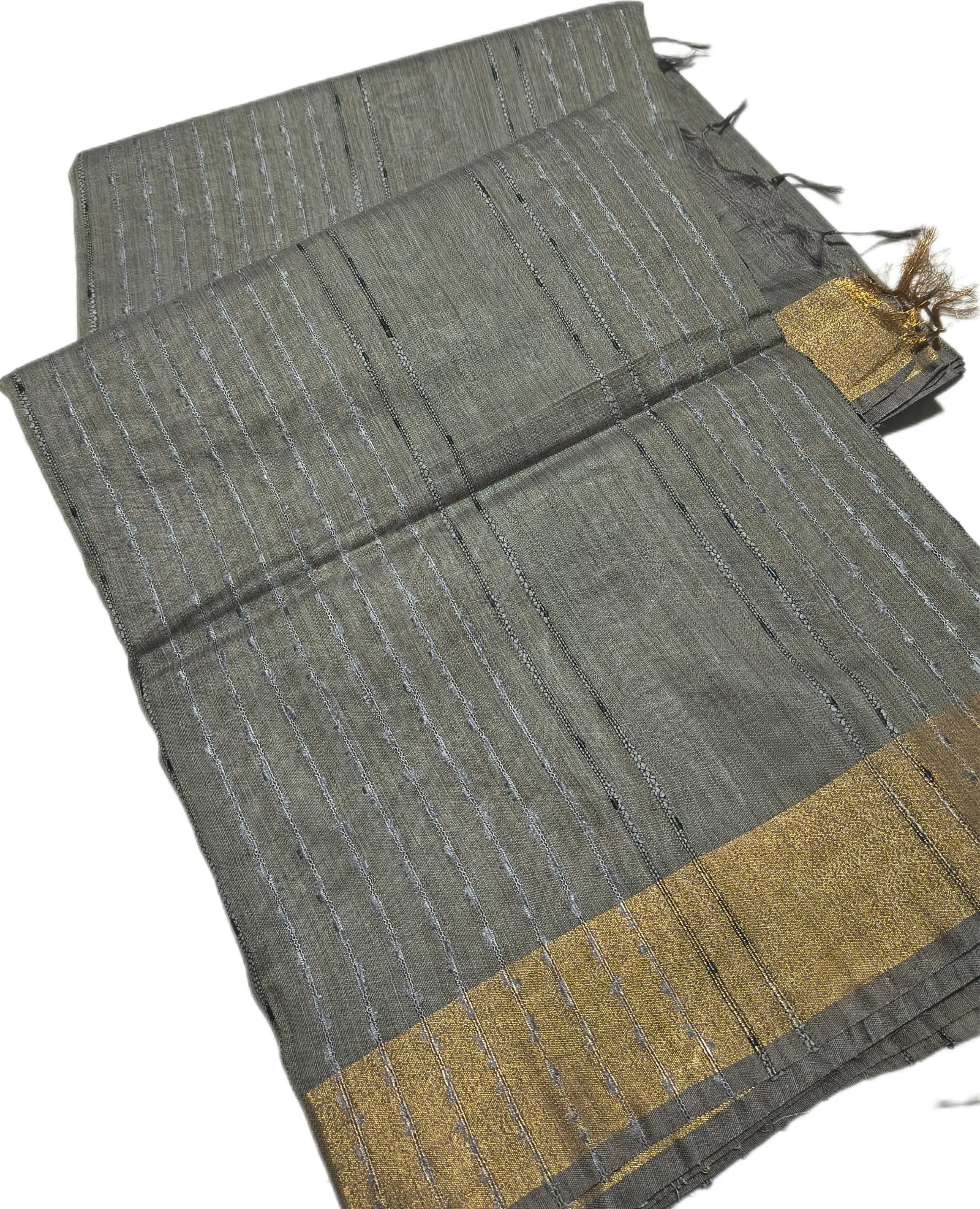 Cotton Linen Saree with Zari Border view 2