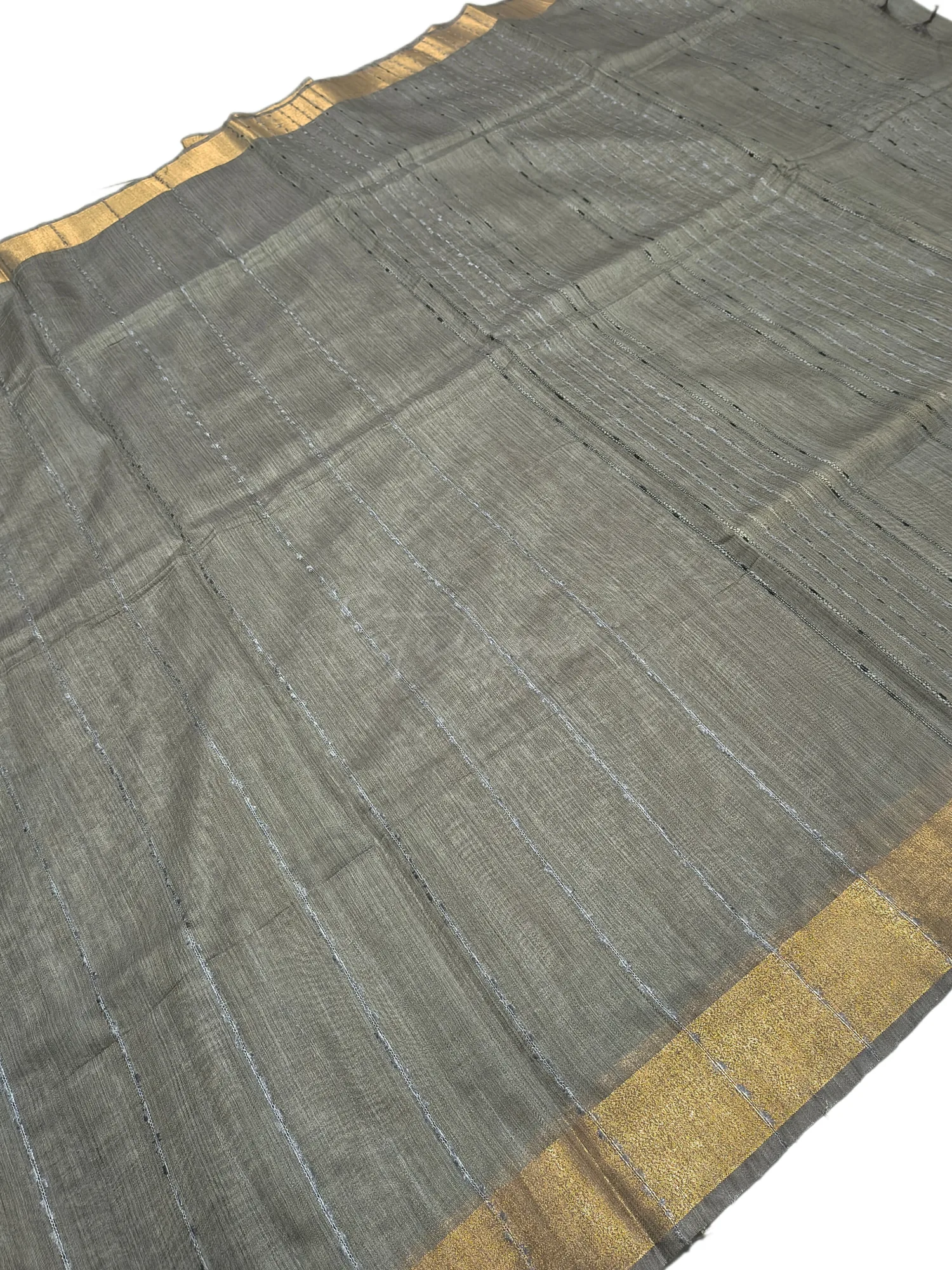 Cotton Linen Saree with Zari Border view 3