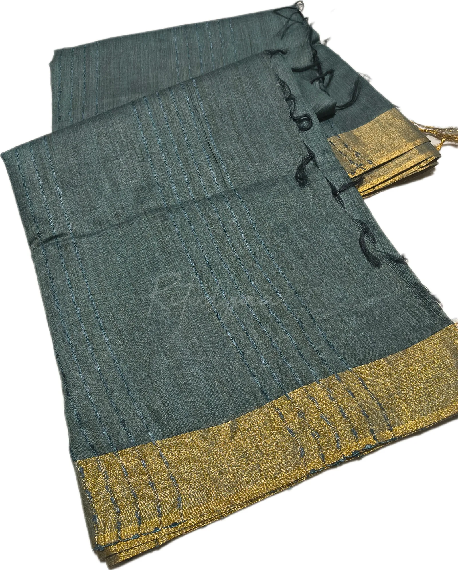 Charcoal Grey Cotton Linen Saree view 2