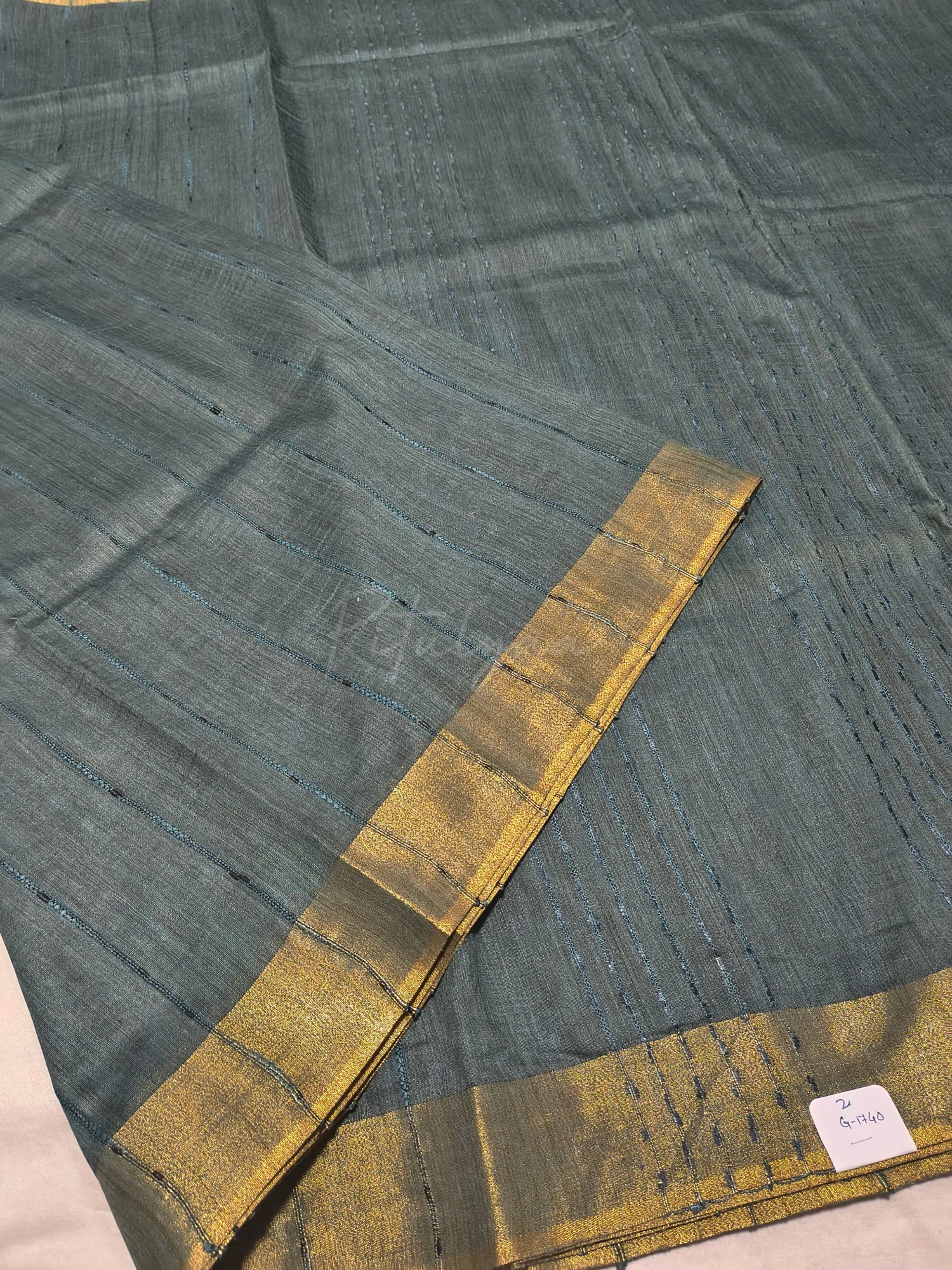 Charcoal Grey Cotton Linen Saree view 3