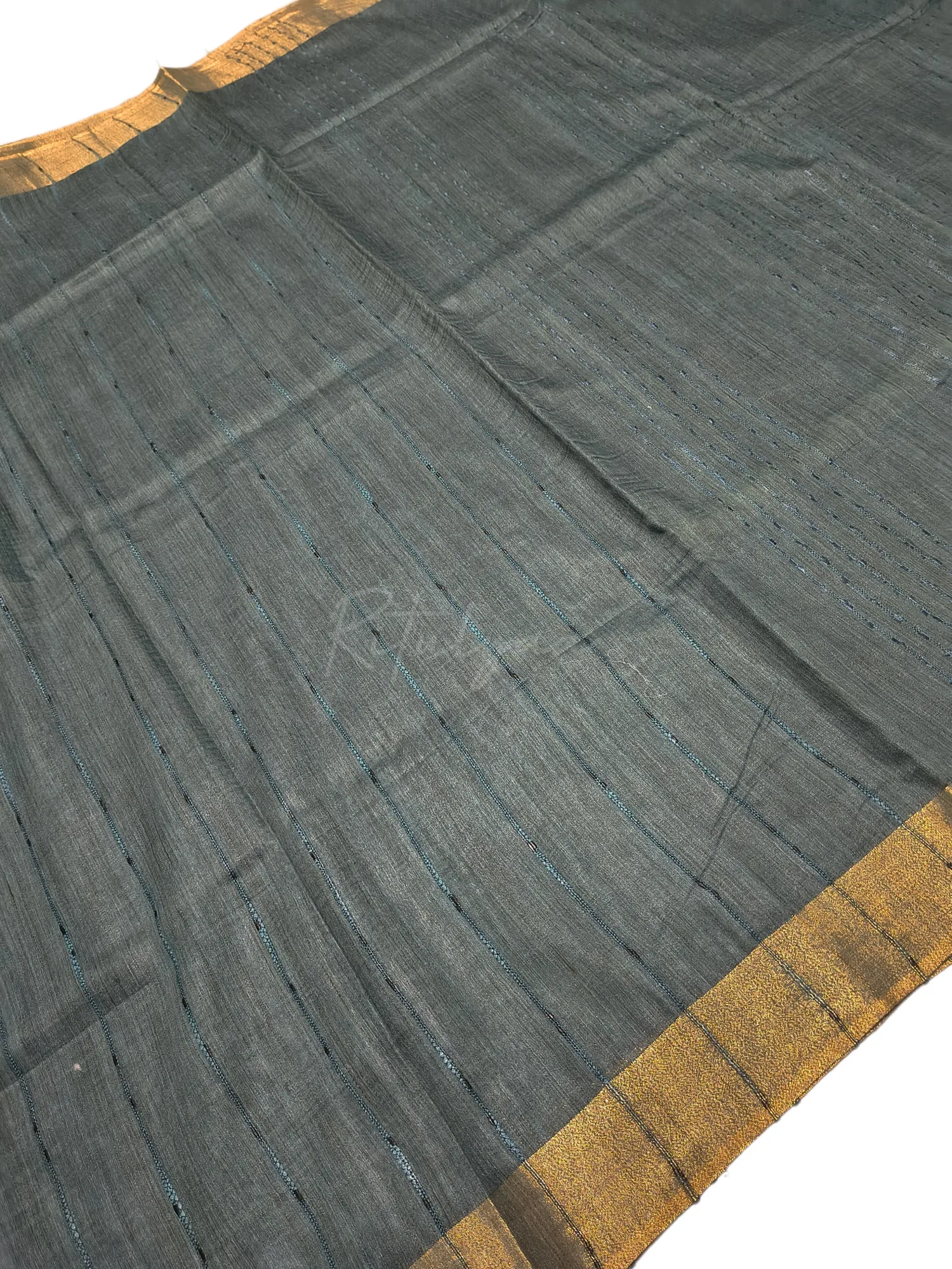 Charcoal Grey Cotton Linen Saree view 4