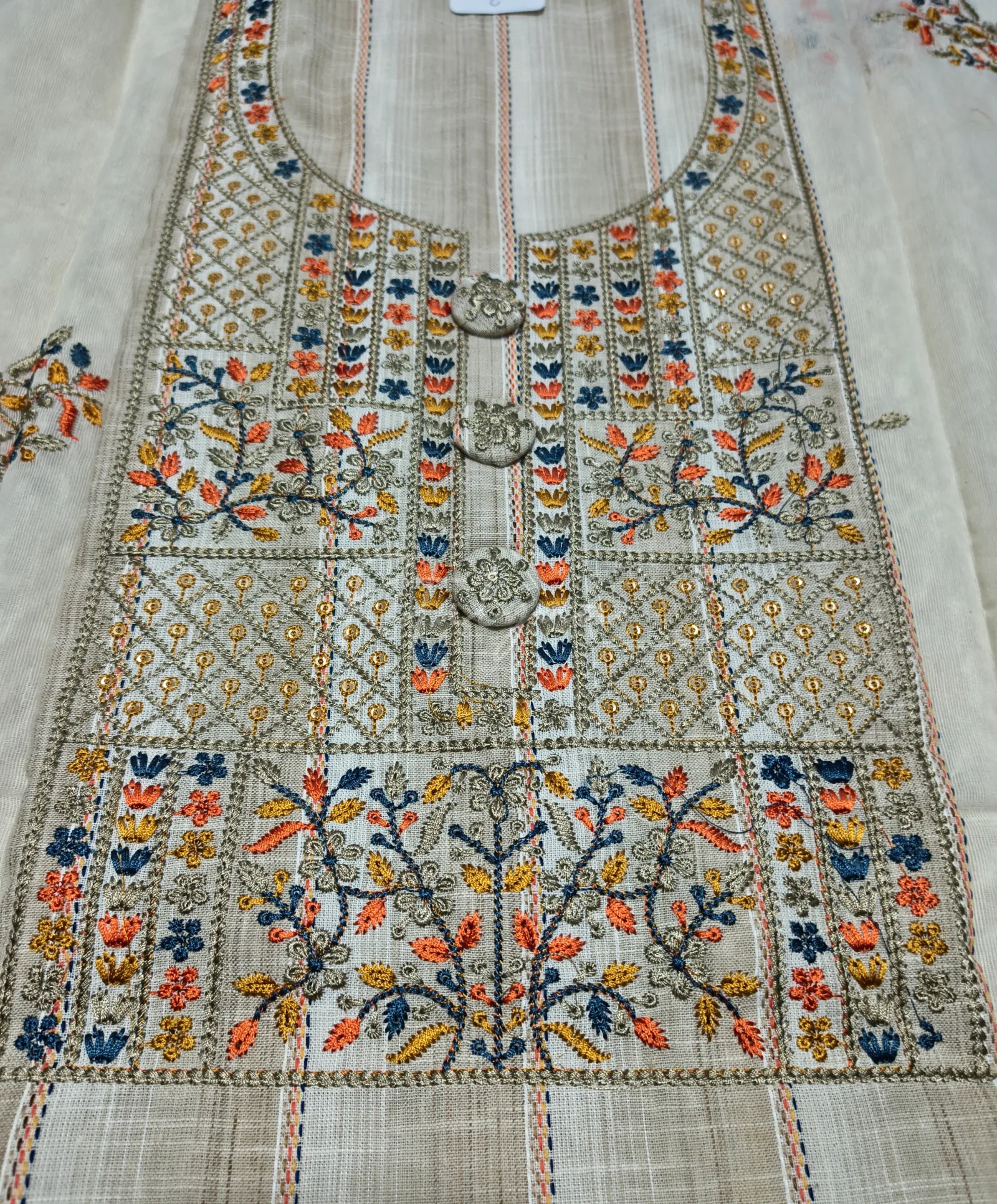 Pure cotton Stripe Suit With Embroidery view 3