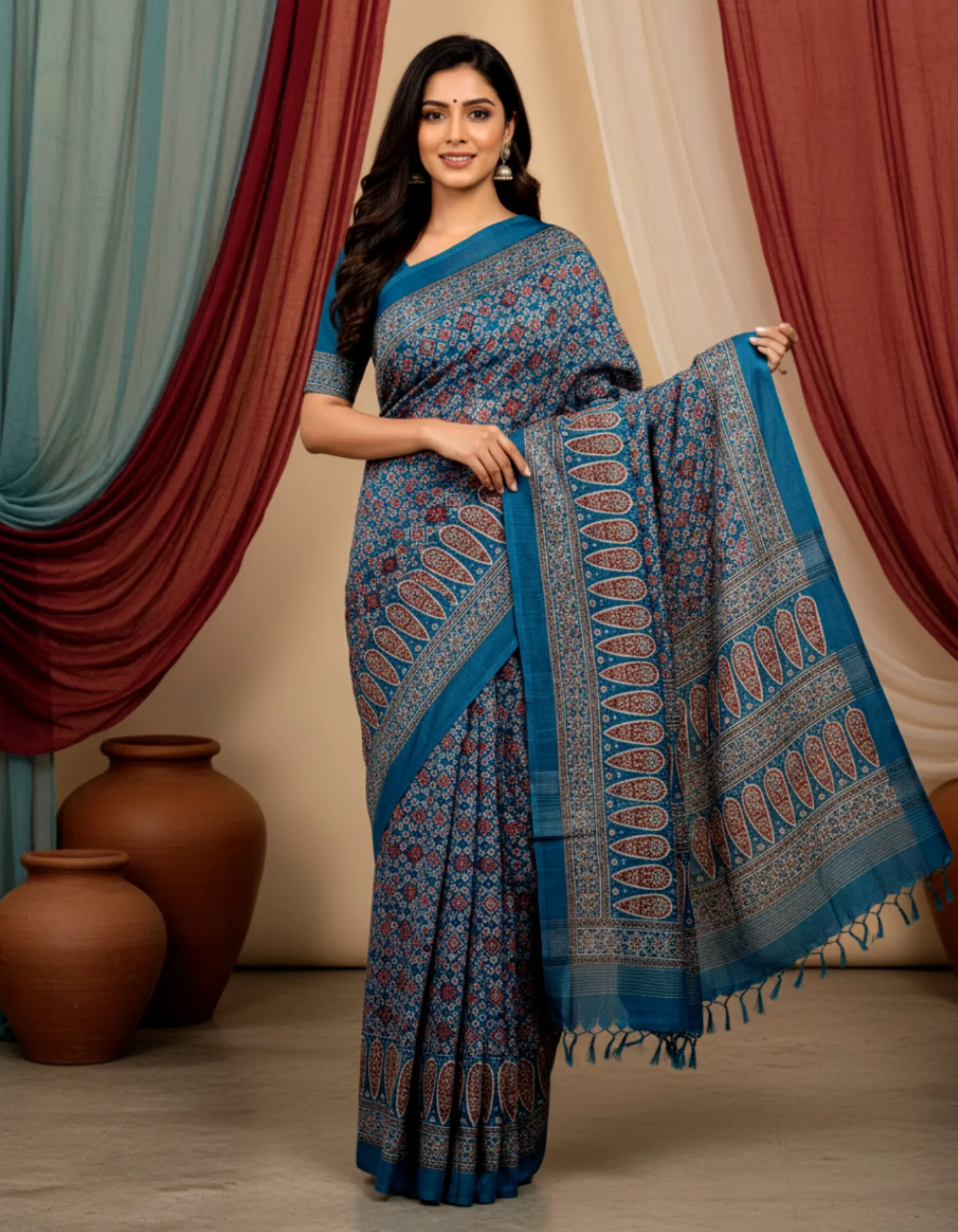Ajrakh print sarees view 11